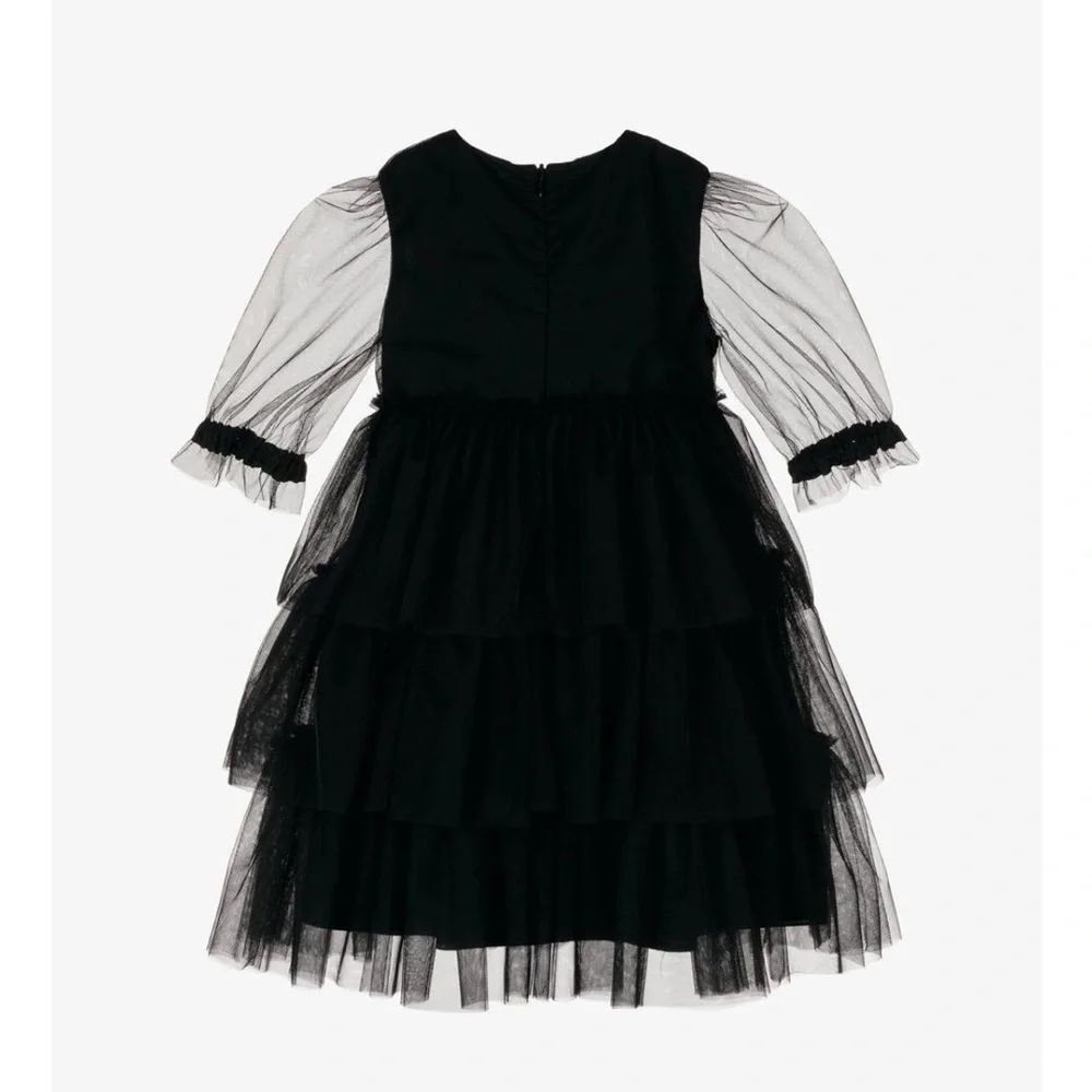 Il Gufo Elegant Black Tiered Tulle Sheet Formal Party Wednesday Addams Dress